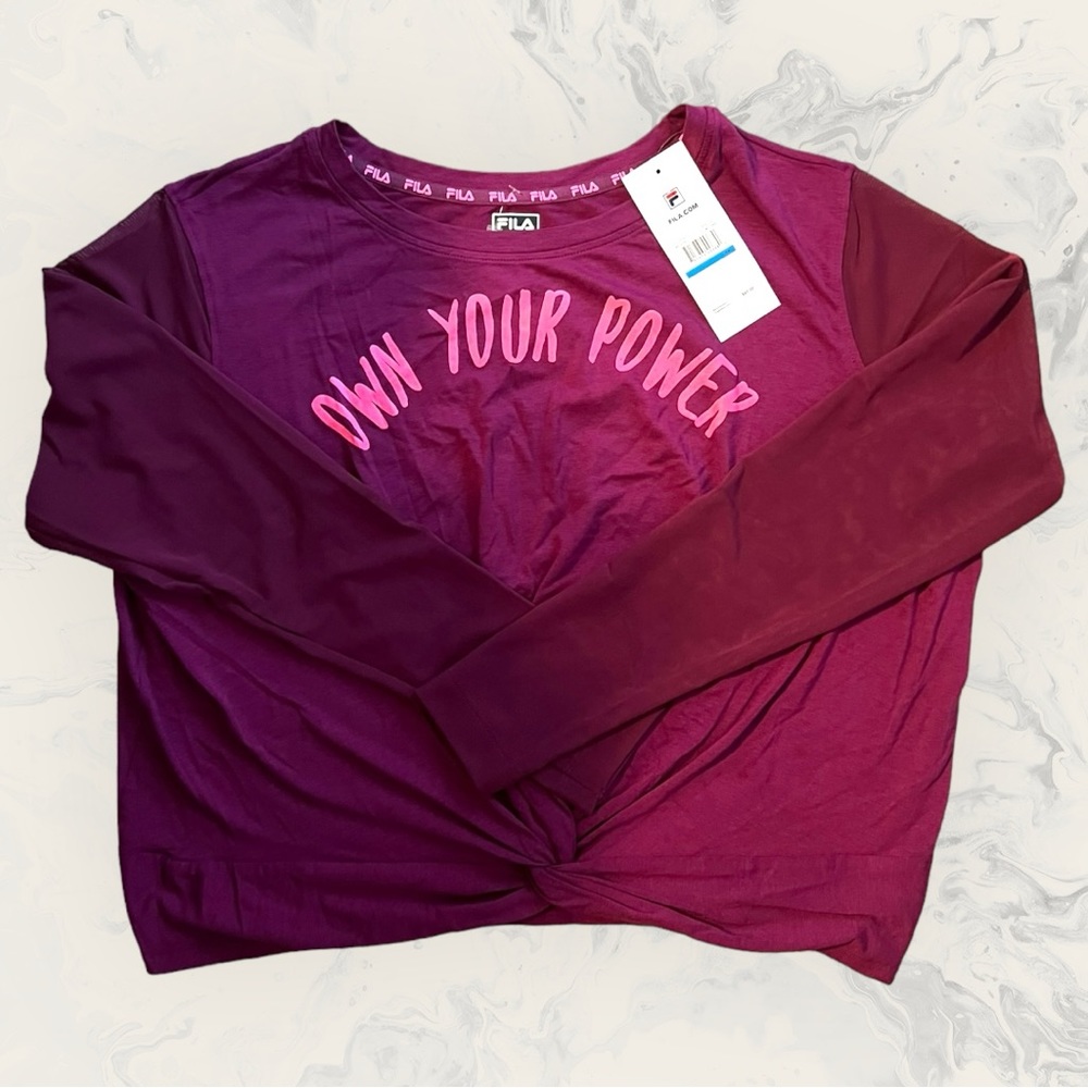NWT FILA CROP TOP “OWN YOUR POWER” CROP TOP BURGUNDY SIZE 1X